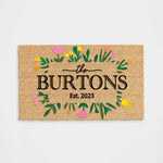 Personalized Name Est with Green Leaf Doormat