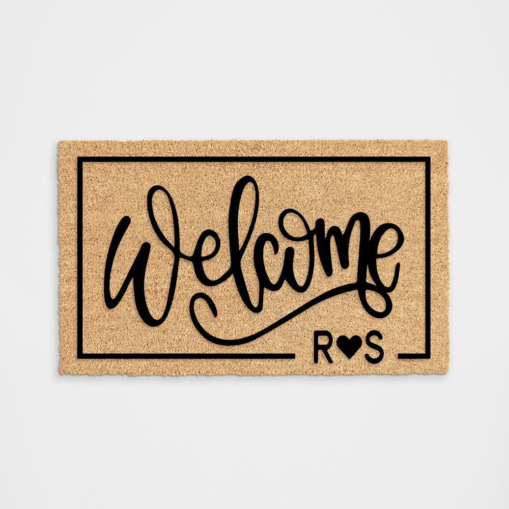 Welcome with Personalized Heart Initials Doormat