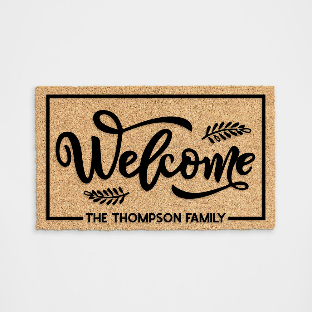 Personalized Name Welcome with Leafs Doormat