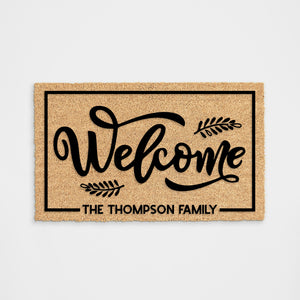 Personalized Name Welcome with Leafs Doormat