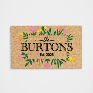 Personalized Name Est with Green Leaf Doormat