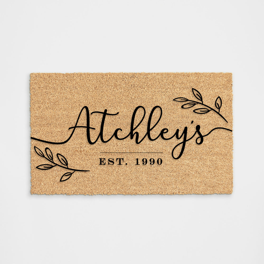 Personalized Name and Est with Leaf Doormat