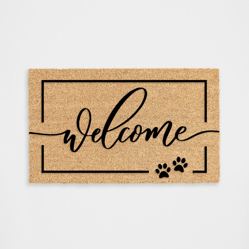 
            
                Load image into Gallery viewer, Welcome Script with Paw prints Doormat
            
        