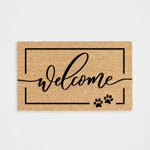 Welcome Script with Paw prints Doormat