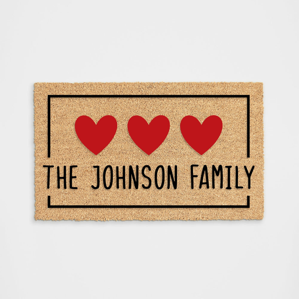 Personalized Bold 3 Hearts Doormat