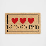 Personalized Bold 3 Hearts Doormat