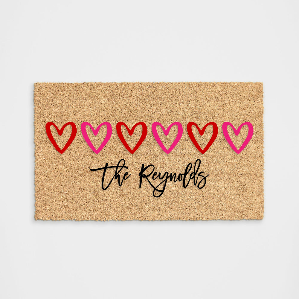 Personalized Hearts Red + Pink Doormat
