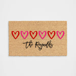 Personalized Hearts Red + Pink Doormat