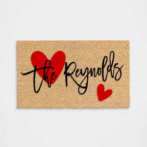 
            
                Load image into Gallery viewer, Personalized Red Hearts Doormat
            
        