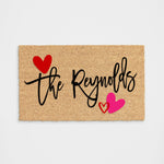 Personalized Red + Pink Hearts Doormat